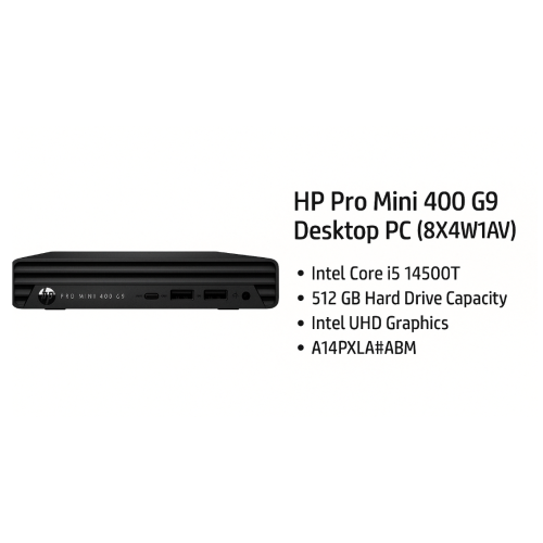 HP Pro Mini 400 G9 Desktop PC | Intel Core i5-14500T | 512GB HDD | Intel UHD Graphics | Windows 11 Pro | Negro