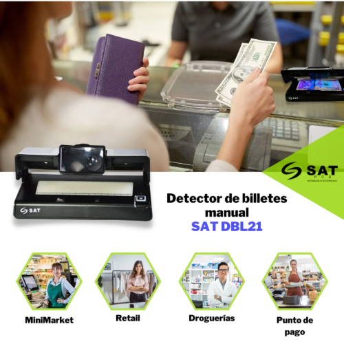 Detector Manual de Billetes, Magnificador, UV, Magnético, Marca de Agua - SAT PCS SATDBL21
