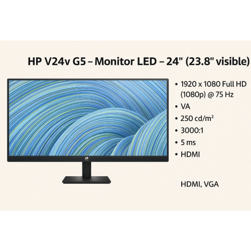 HP V24v G5 | Monitor 24" LED | Full HD | 75Hz | HDMI & VGA | Negro