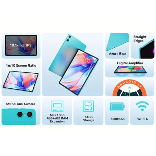 Teclast P30 - 10.1" Android 14 - 4GB RAM - 128GB - IPS - Cámara 5MP - Folio + Protector
