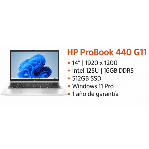 HP ProBook 440 G11 | Intel Core i5-125U | 16GB DDR5 | 512GB SSD | 14” WUXGA | Windows 11 Pro