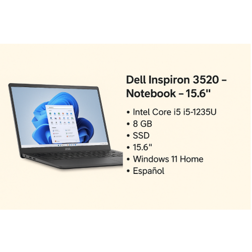 Dell Inspiron 3520 | Intel Core i5-1235U | 8GB RAM | 512GB SSD | 15.6” | Windows 11 Home | Español