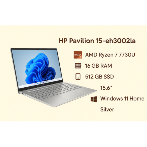 HP Pavilion 15-eh3002la | Ryzen 7 7730U | 16GB RAM | 512GB SSD | 15.6” | Windows 11 Home | Silver