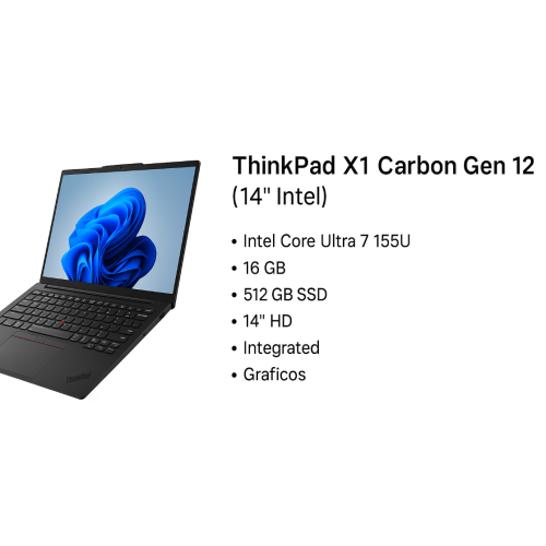Lenovo ThinkPad X1 Carbon Gen 12 | Intel Core Ultra 7 155U | 16GB RAM | 512GB SSD | 14” | Negro