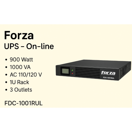 Forza FDC-1001RUL | UPS On-line 1000VA | 900W | 1U Rack | 3 Salidas | 110/120V